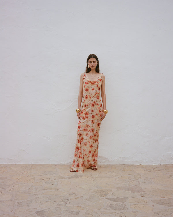 de la vali GALERA MAXI DRESS SILK CHIFFON LA ROSA