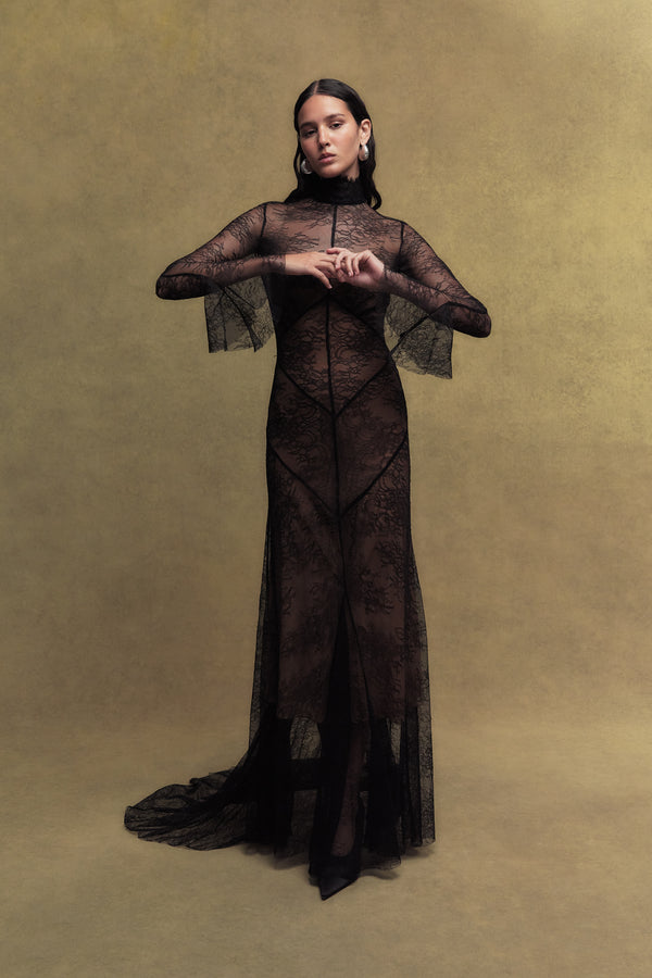 De La Vali HERMOSA LACE MAXI DRESS IN BLACK