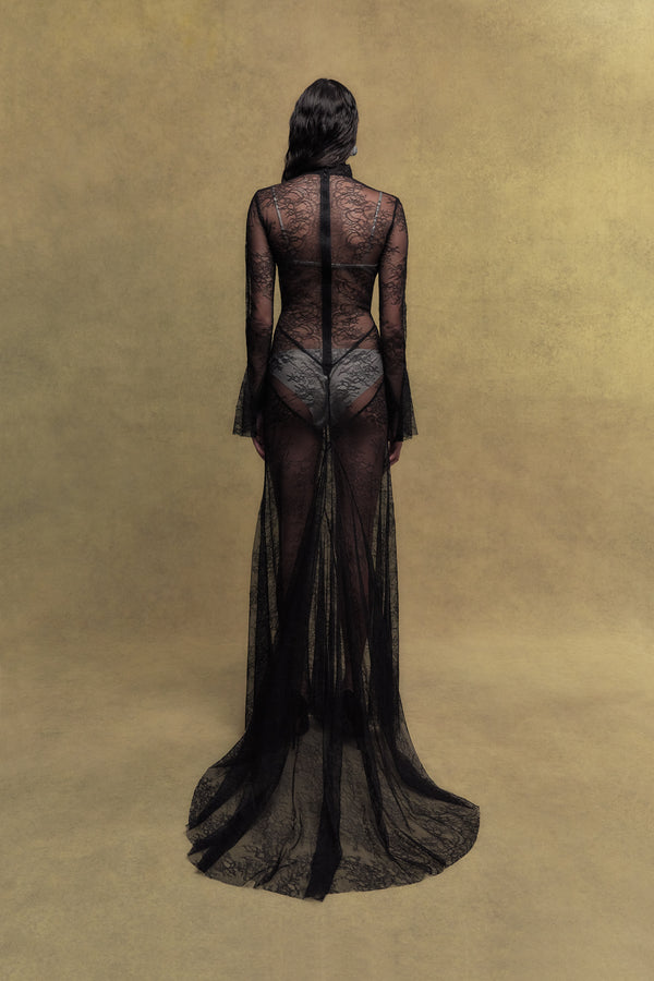 De La Vali HERMOSA LACE MAXI DRESS IN BLACK