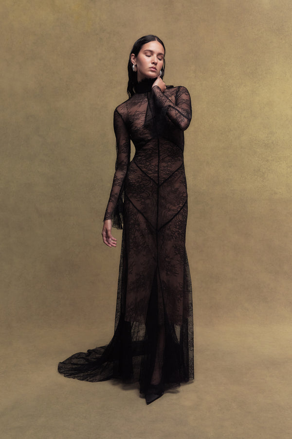 De La Vali HERMOSA LACE MAXI DRESS IN BLACK