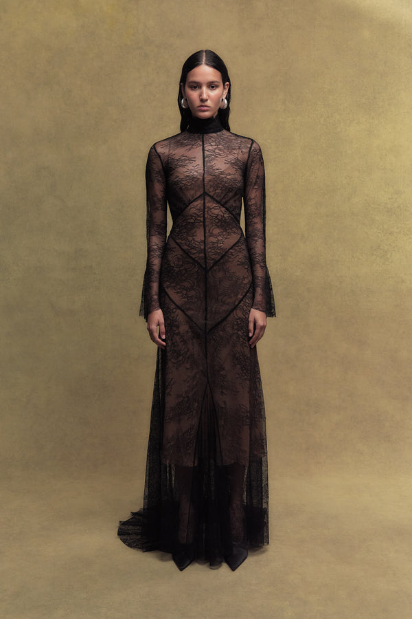 de la vali HERMOSA LACE MAXI DRESS IN BLACK