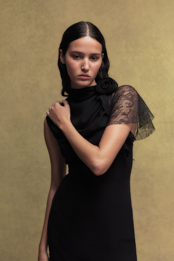 De La Vali IVY CHIFFON MAXI DRESS IN BLACK