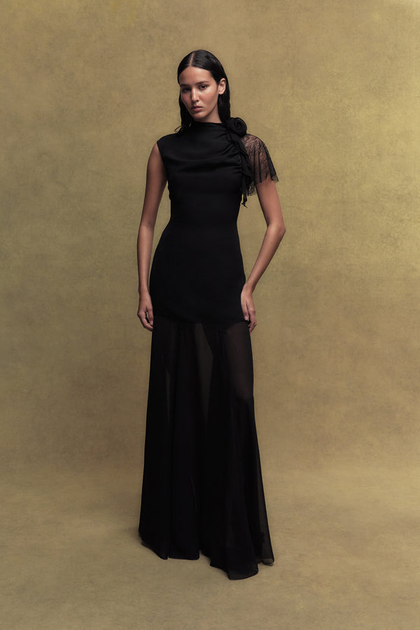 De La Vali IVY CHIFFON MAXI DRESS IN BLACK