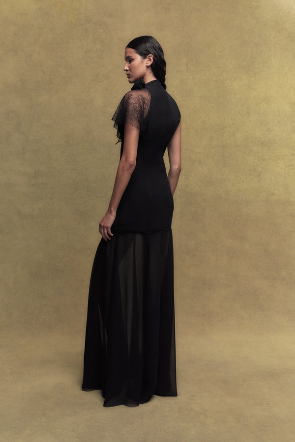 De La Vali IVY CHIFFON MAXI DRESS IN BLACK