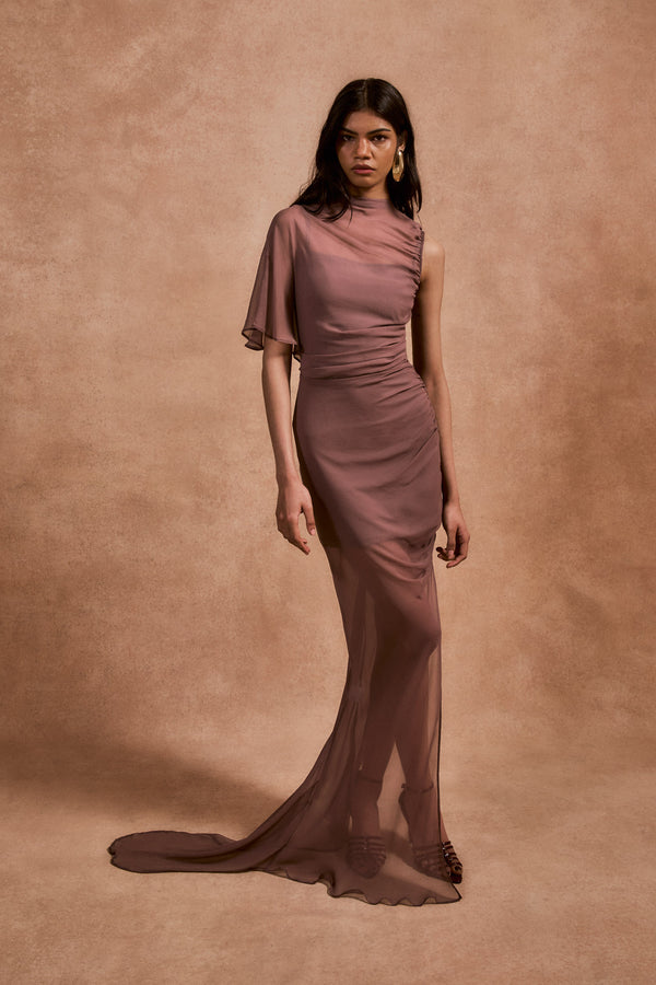 De La Vali LUCHO MAXI DRESS IN ASH SILK CHIFFON