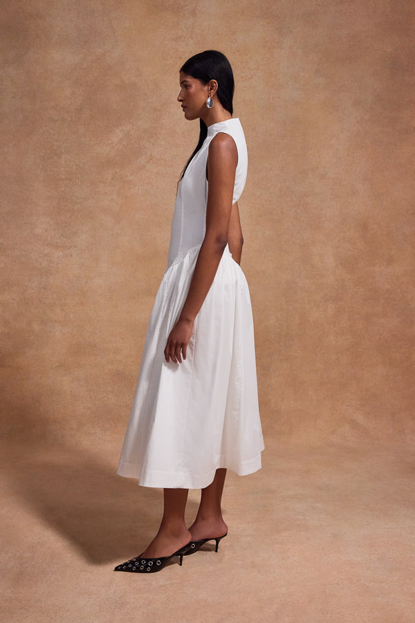 De La Vali LUSIVA MIDI DRESS IN WHITE COTTON