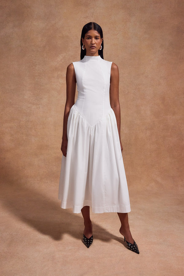 de la vali LUSIVA MIDI DRESS IN WHITE COTTON