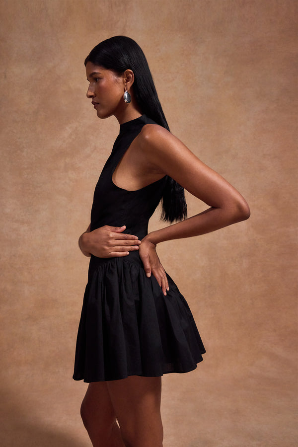 De La Vali LUSIVA MINI DRESS IN BLACK COTTON