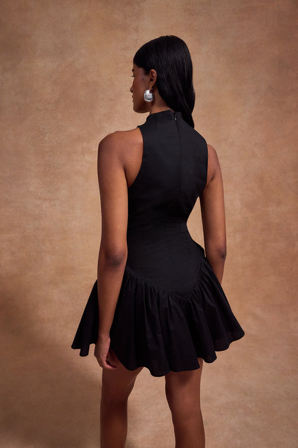 De La Vali LUSIVA MINI DRESS IN BLACK COTTON