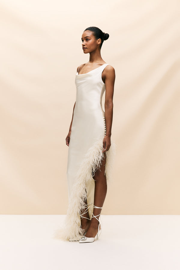 De La Vali MATISSE MIDI DRESS IN IVORY SILK SATIN