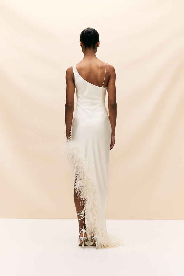 De La Vali MATISSE MIDI DRESS IN IVORY SILK SATIN