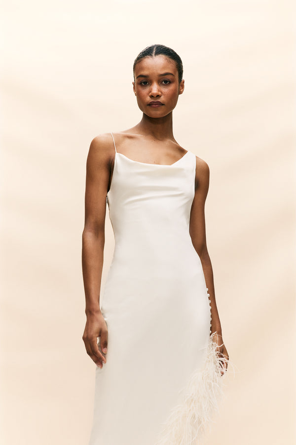 De La Vali MATISSE MIDI DRESS IN IVORY SILK SATIN
