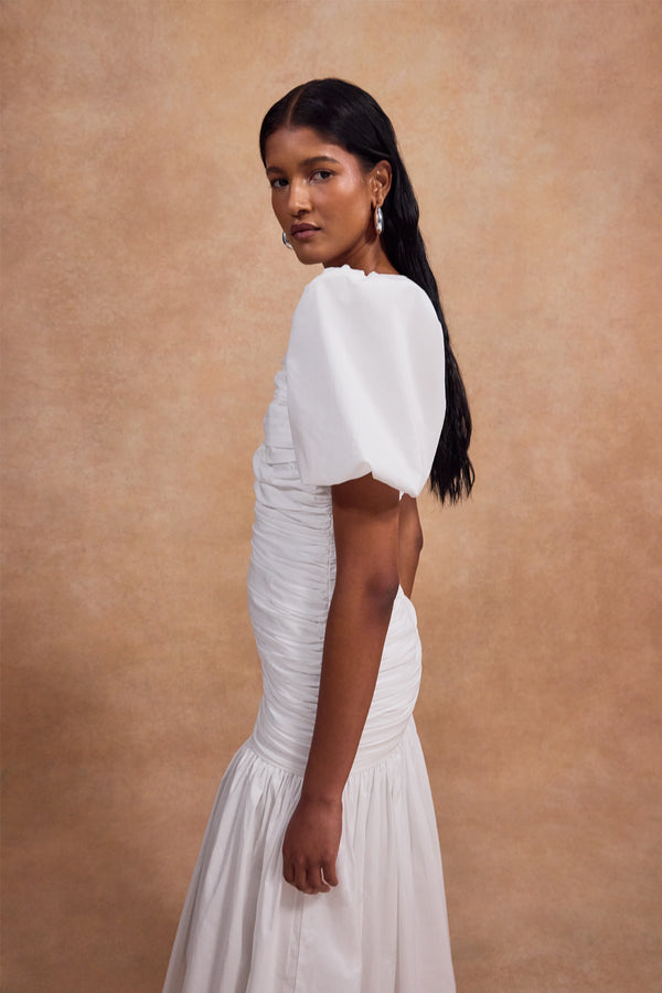 De La Vali MENCIA MIDI DRESS IN WHITE COTTON