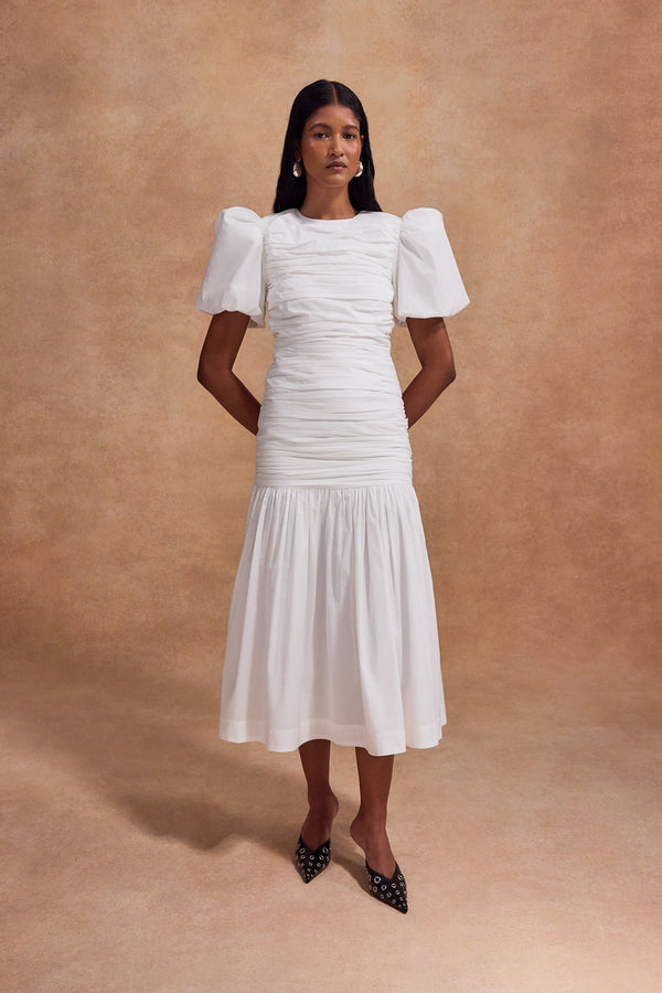 de la vali MENCIA MIDI DRESS IN WHITE COTTON