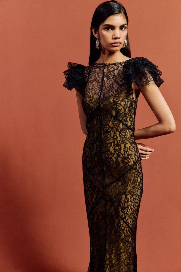 De La Vali NEPHELE MAXI DRESS IN BLACK LACE
