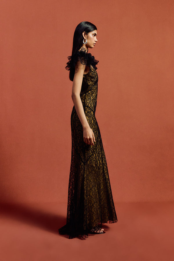 De La Vali NEPHELE MAXI DRESS IN BLACK LACE
