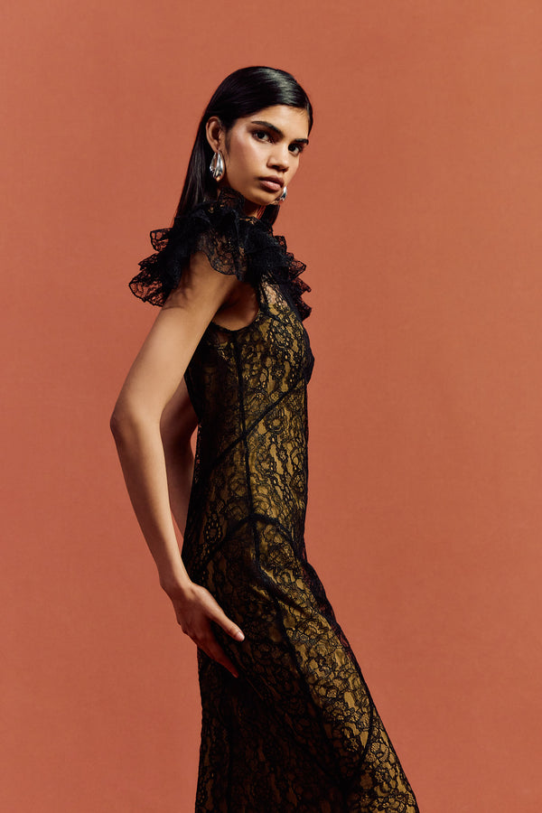 De La Vali NEPHELE MAXI DRESS IN BLACK LACE