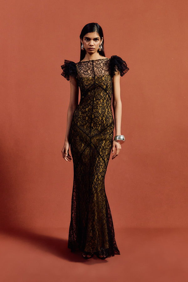 de la vali NEPHELE MAXI DRESS IN BLACK LACE