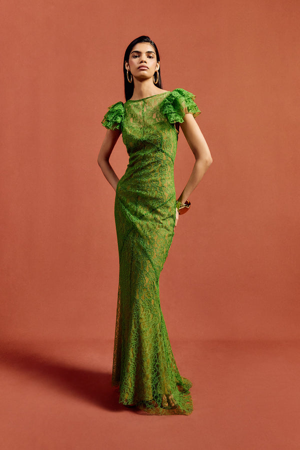 de la vali NEPHELE MAXI DRESS IN SPRING GREEN LACE