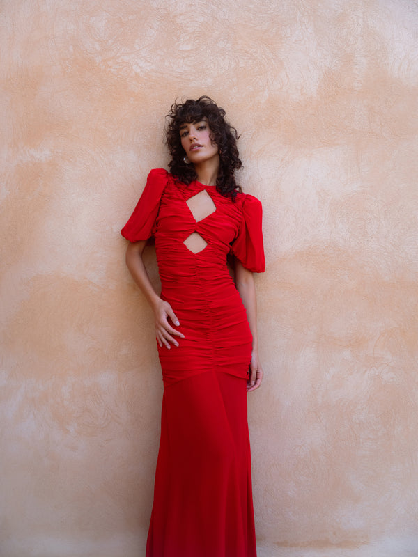 De La Vali OLYMPIA MAXI DRESS IN RED CREPE