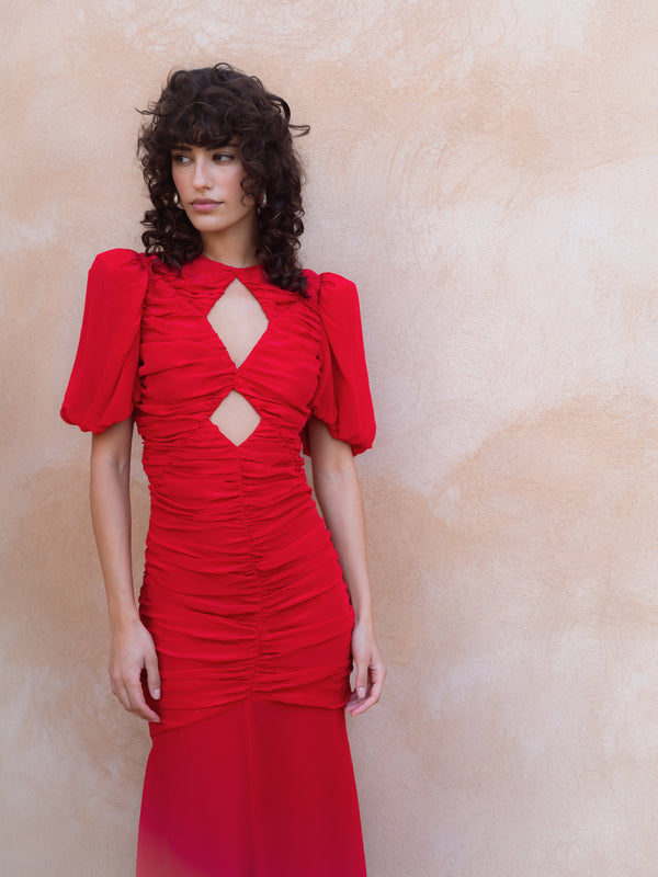 De La Vali OLYMPIA MAXI DRESS IN RED CREPE