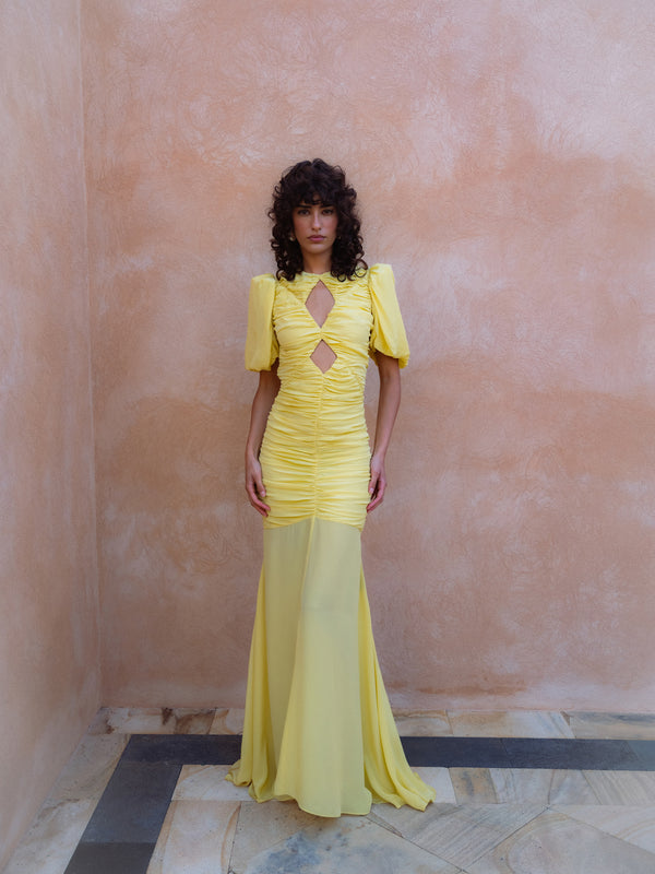 de la vali OLYMPIA MAXI DRESS IN YELLOW CREPE
