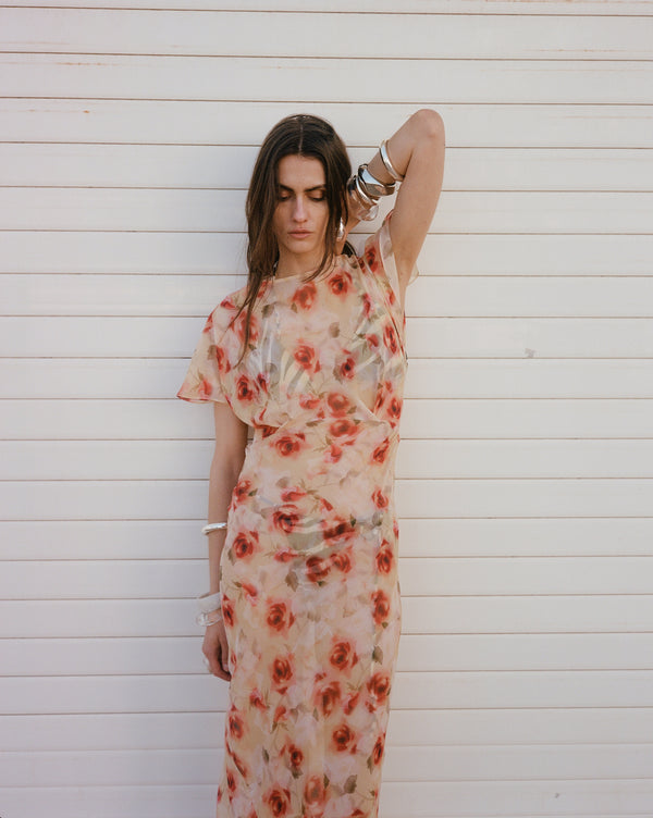 De La Vali PAREO MAXI DRESS SILK CHIFFON LA ROSA