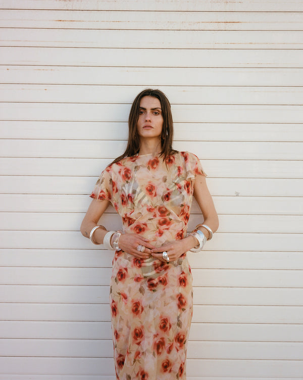 De La Vali PAREO MAXI DRESS SILK CHIFFON LA ROSA