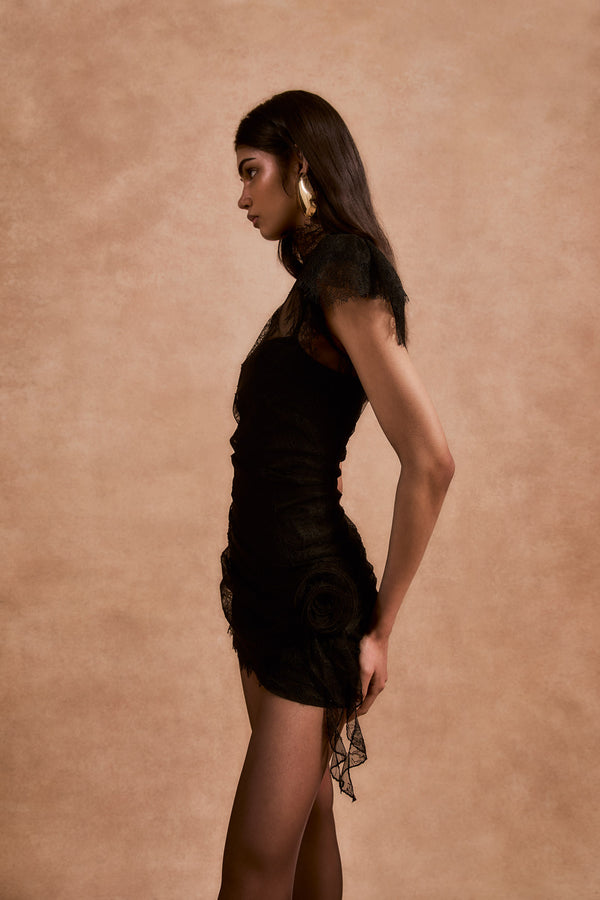 De La Vali SILENTIUM MINI DRESS IN BLACK LACE