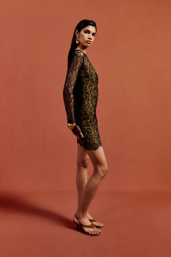 De La Vali SITHON MINI DRESS IN BLACK LACE