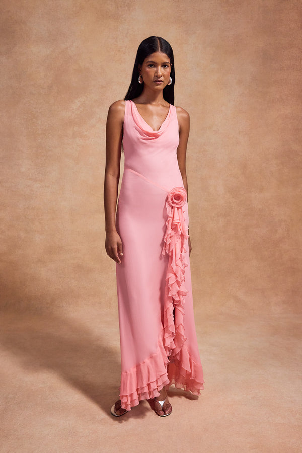 de la vali VIAJE MAXI DRESS IN BALLET SILK CHIFFON
