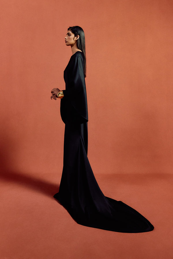 De La Vali XANTHE MAXI DRESS IN BLACK SATIN CREPE