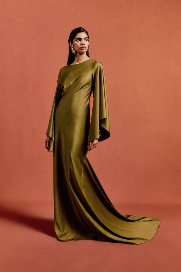 de la vali XANTHE MAXI DRESS IN FENNEL SATIN CREPE