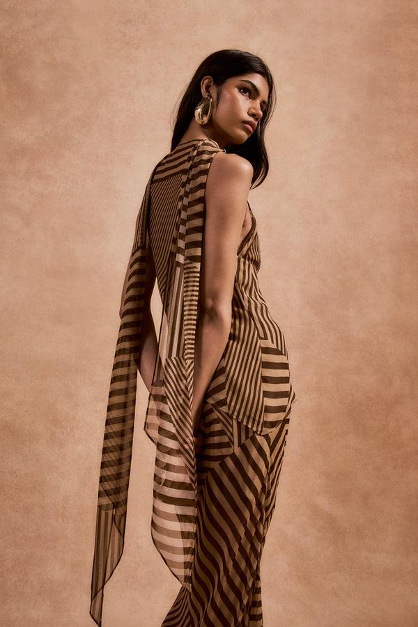 De La Vali DIOSA SKIRT IN VIVID STRIPE SILK CHIFFON