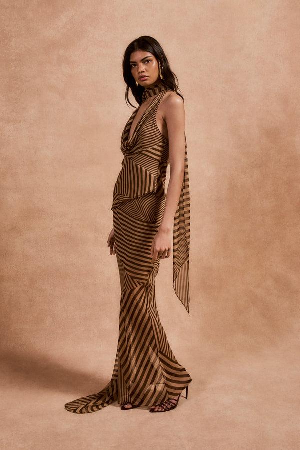 De La Vali DIOSA SKIRT IN VIVID STRIPE SILK CHIFFON