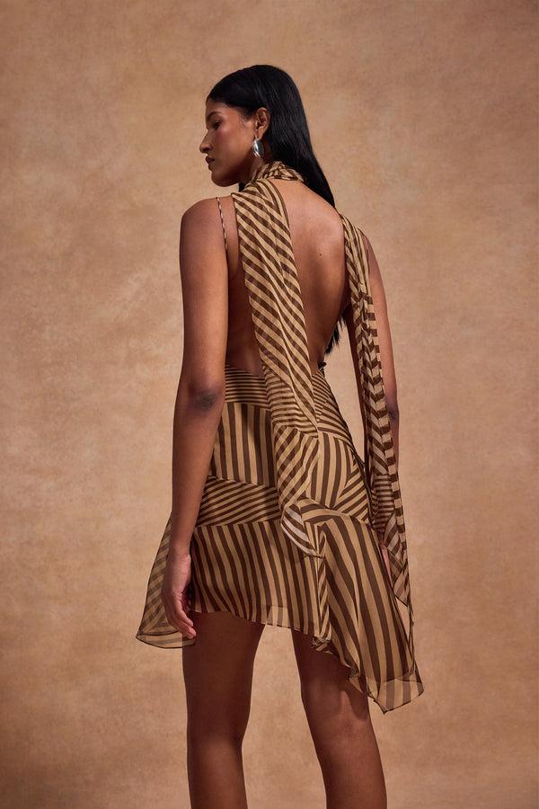 De La Vali ELEVAR MINI DRESS IN VIVID STRIPE SILK CHIFFON