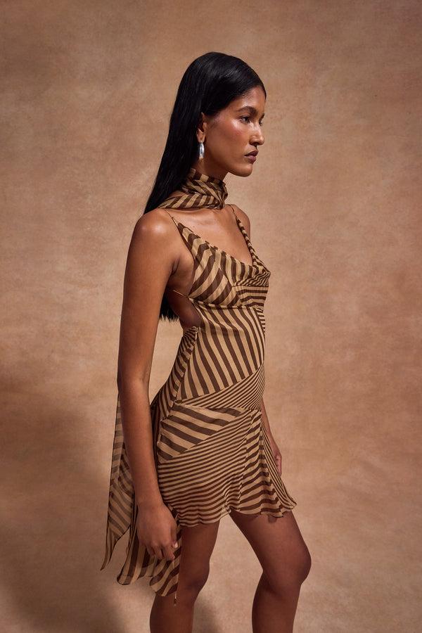 De La Vali ELEVAR MINI DRESS IN VIVID STRIPE SILK CHIFFON