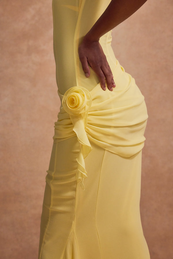De La Vali FLORENTINE MAXI DRESS IN SHERBET YELLOW CHIFFON
