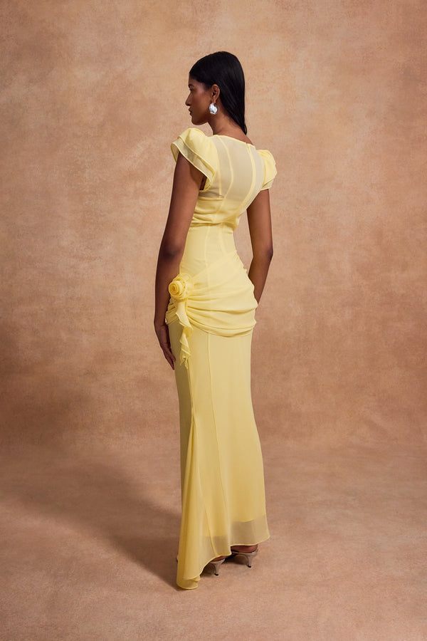 De La Vali FLORENTINE MAXI DRESS IN SHERBET YELLOW CHIFFON