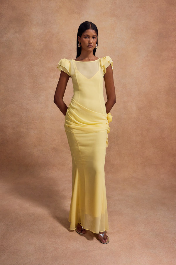 de la vali FLORENTINE MAXI DRESS IN SHERBET YELLOW CHIFFON
