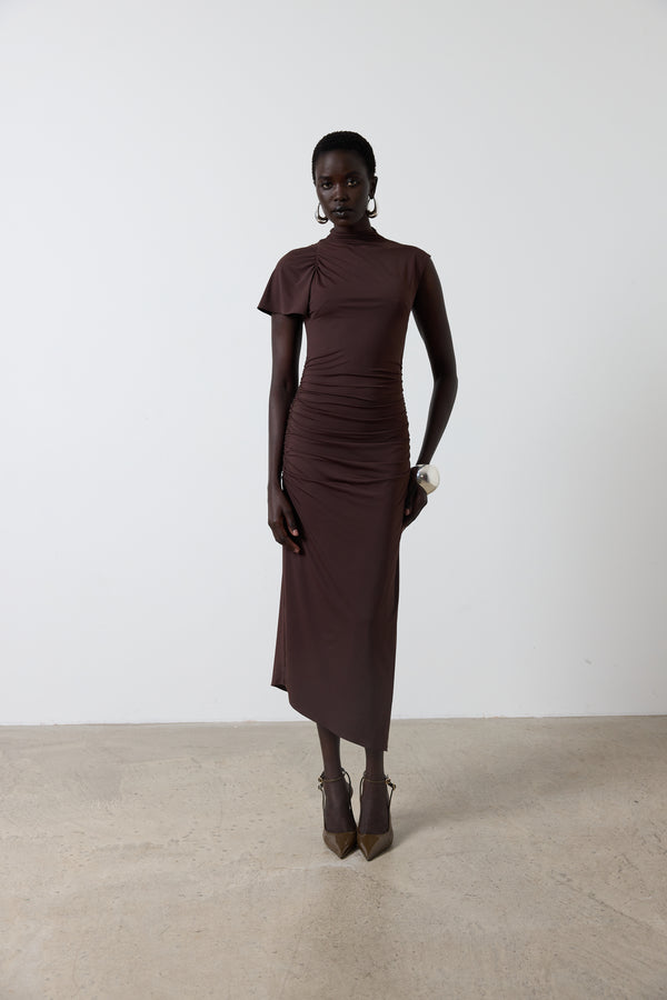 De La Vali GALLARDO MIDI DRESS IN CHOCOLATE SPANDEX JERSEY