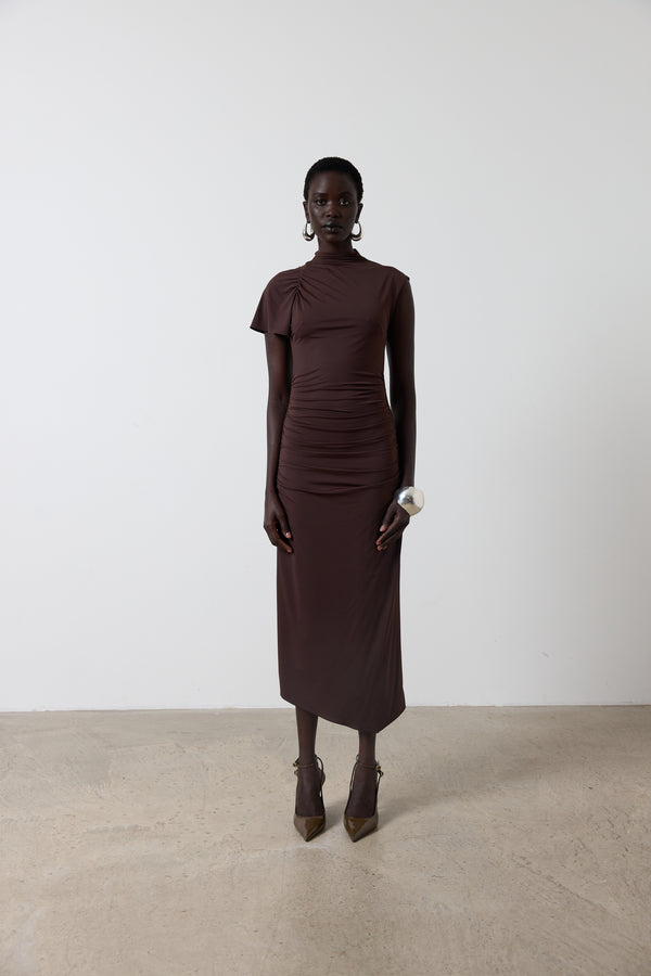 de la vali GALLARDO MIDI DRESS IN CHOCOLATE SPANDEX JERSEY