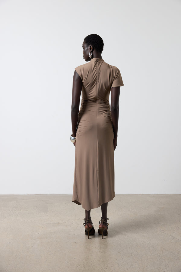 De La Vali GALLARDO MIDI DRESS IN TAUPE SPANDEX JERSEY