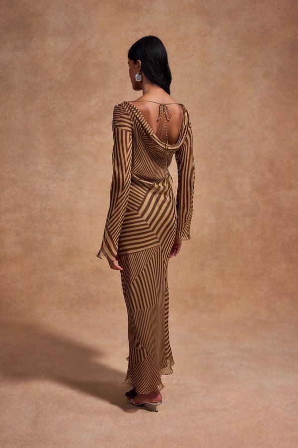 De La Vali GRACIA MIDI DRESS IN VIVID STRIPE SILK CHIFFON