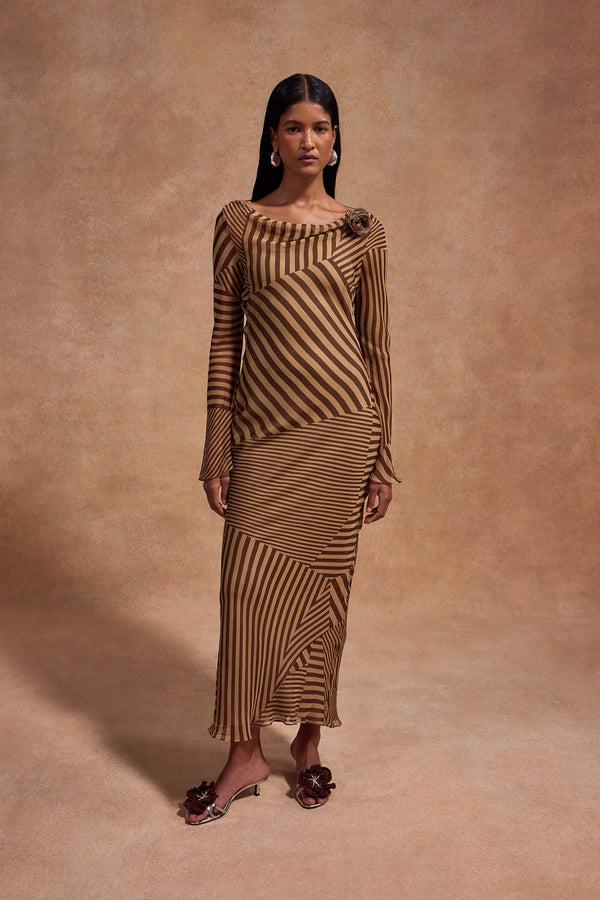 de la vali GRACIA MIDI DRESS IN VIVID STRIPE SILK CHIFFON