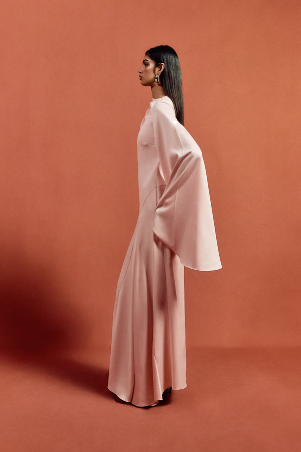 De La Vali HAUSOS MAXI DRESS IN BABY PINK SATIN CREPE