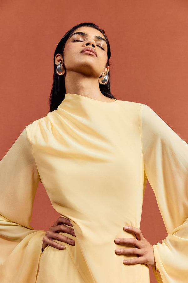 de La Vali HAUSOS MAXI DRESS IN SHERBET YELLOW CHIFFON
