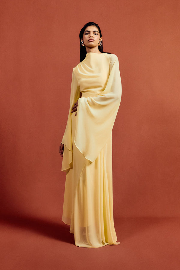 de La Vali HAUSOS MAXI DRESS IN SHERBET YELLOW CHIFFON