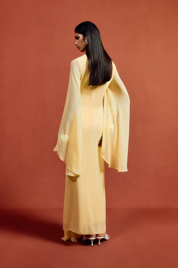 de La Vali HAUSOS MAXI DRESS IN SHERBET YELLOW CHIFFON