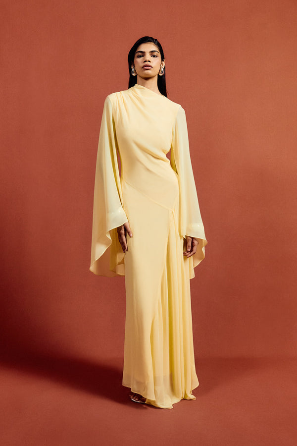 de la vali HAUSOS MAXI DRESS IN SHERBET YELLOW CHIFFON
